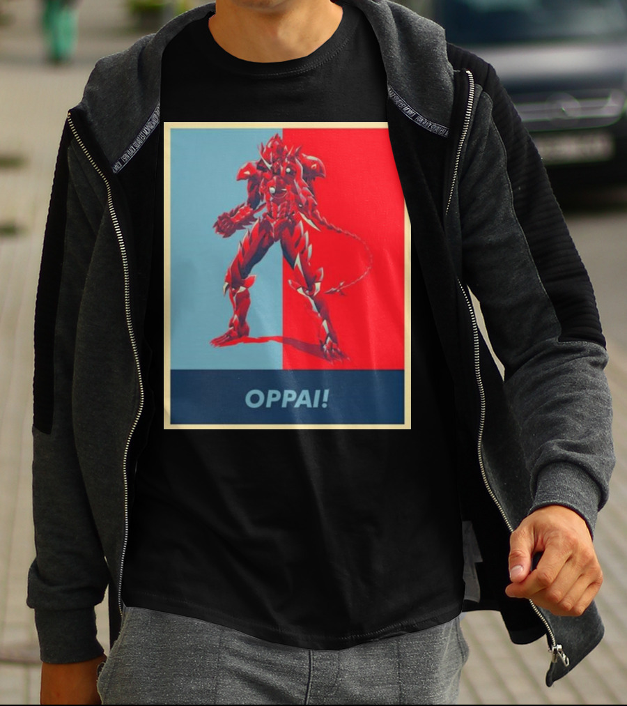 OPPAI Issei Hyoudou High School DxD Hope Style Mecha Fusion Red And Blue Dual Color Background T-Shirt