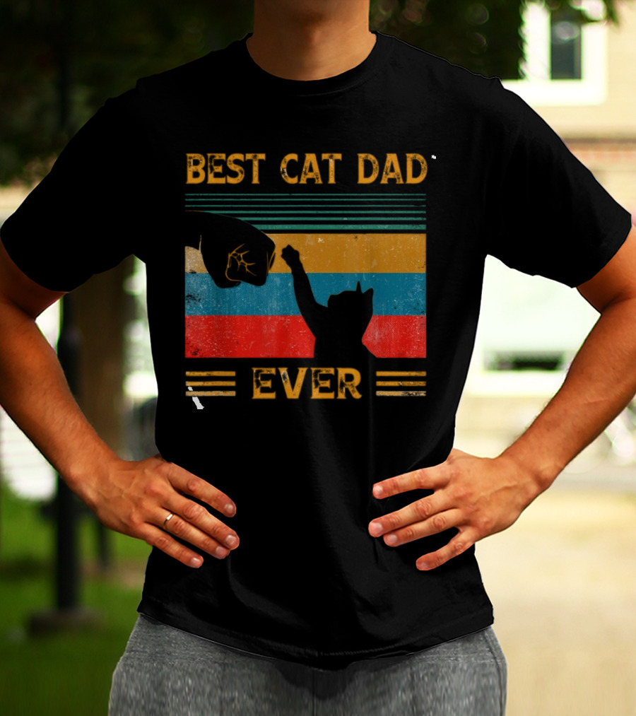 Best Cat Dad Ever Vintage Pet Lover Apparel Funny Kitty Clothes Cat Owners Cat Daddy T-Shirt