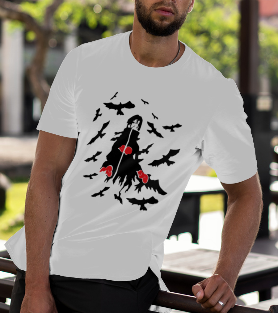 Itachi Uchiha Akatsuki Cloak And Crows With Red Clouds T-Shirt