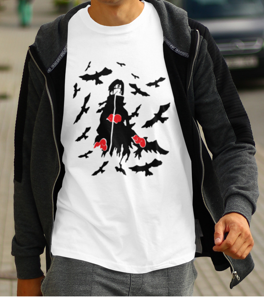 Itachi Uchiha Akatsuki Cloak And Crows With Red Clouds T-Shirt