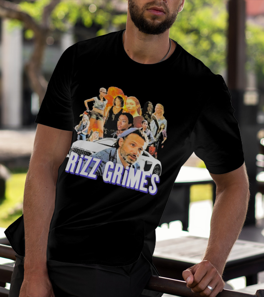 Rizz Grimes Walking Dead Car Iconic Character Collage T-Shirt