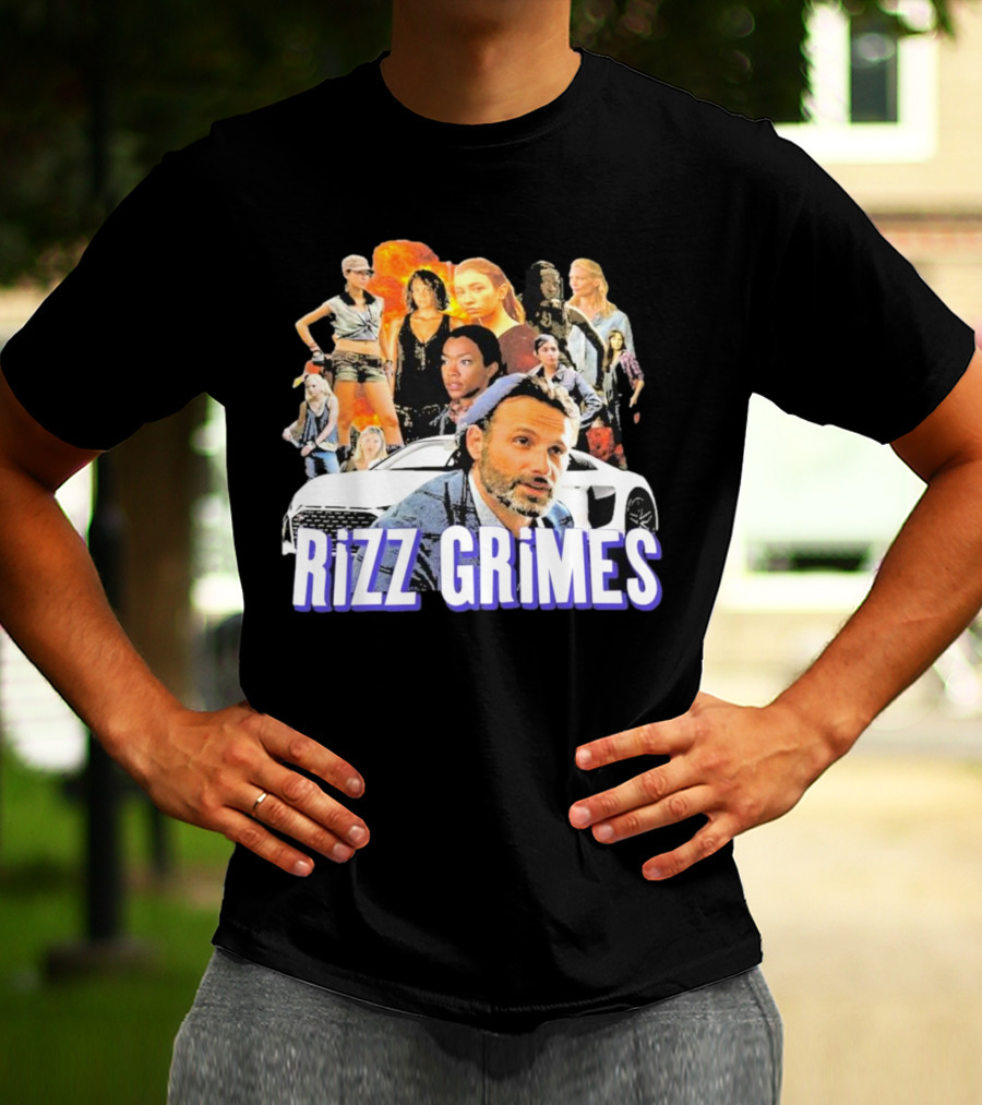 Rizz Grimes Walking Dead Car Iconic Character Collage T-Shirt