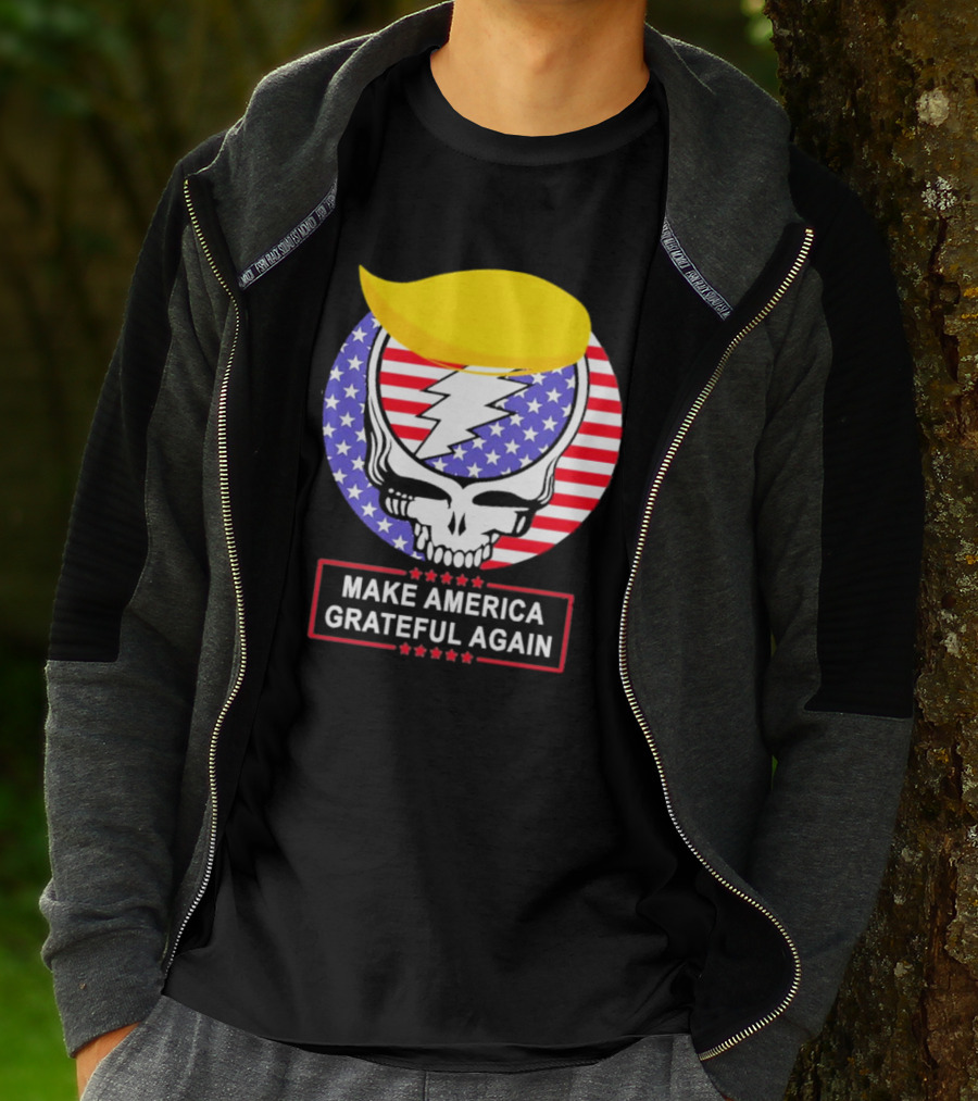 Make America Grateful Again Skull With Lightning Bolt And Flag T-Shirt