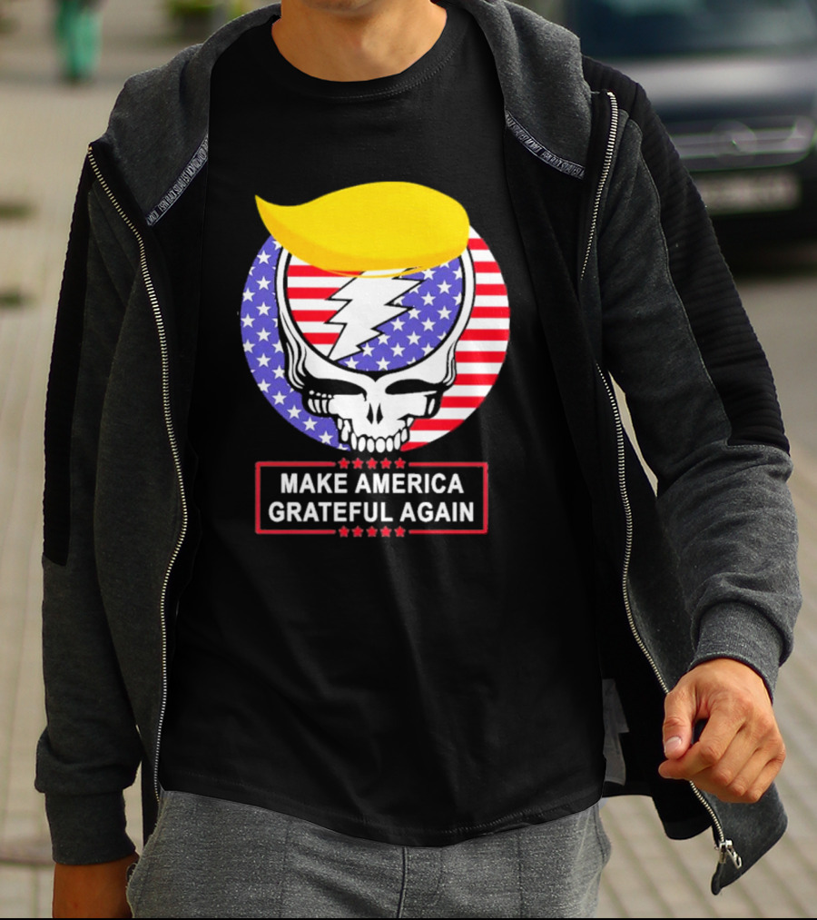 Make America Grateful Again Skull With Lightning Bolt And Flag T-Shirt