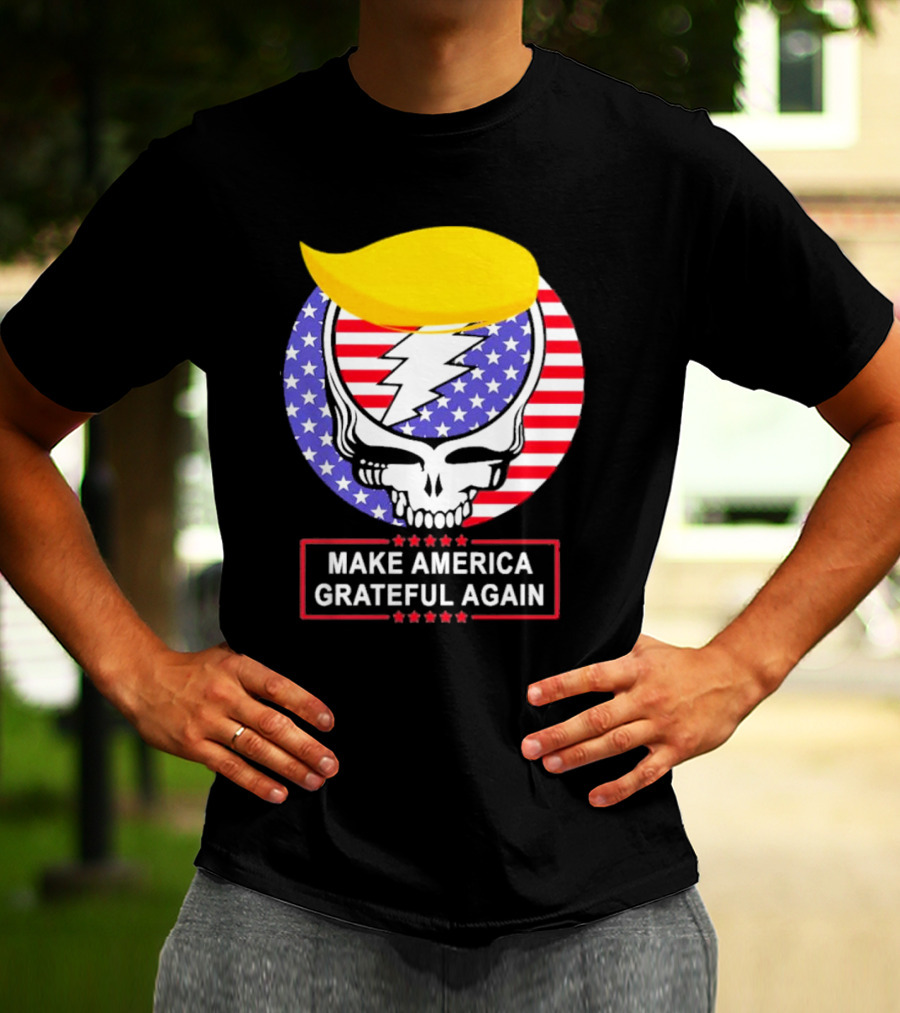 Make America Grateful Again Skull With Lightning Bolt And Flag T-Shirt