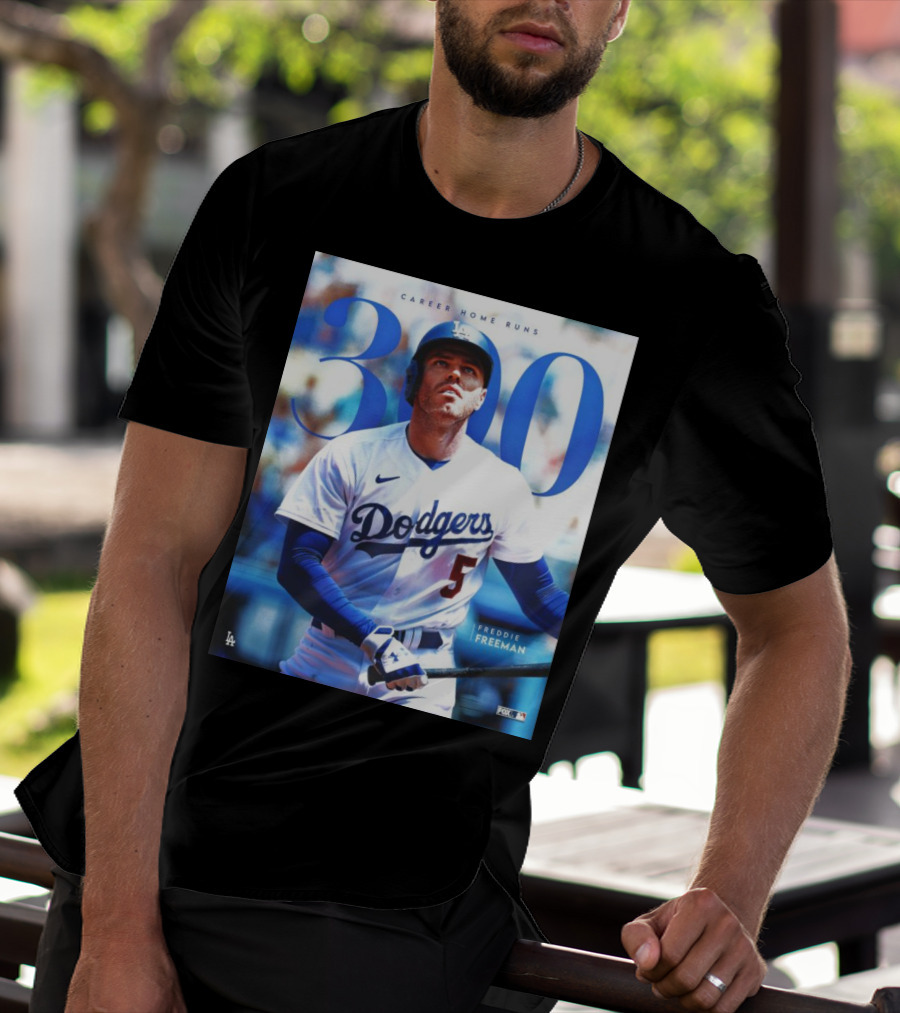Dodgers Freddie Freeman 300 Career Home Runs Achievement Image With MLB T-Shirt