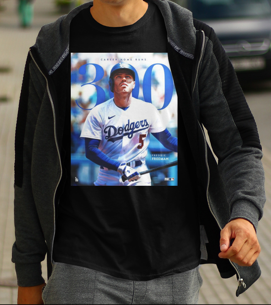 Dodgers Freddie Freeman 300 Career Home Runs Achievement Image With MLB T-Shirt