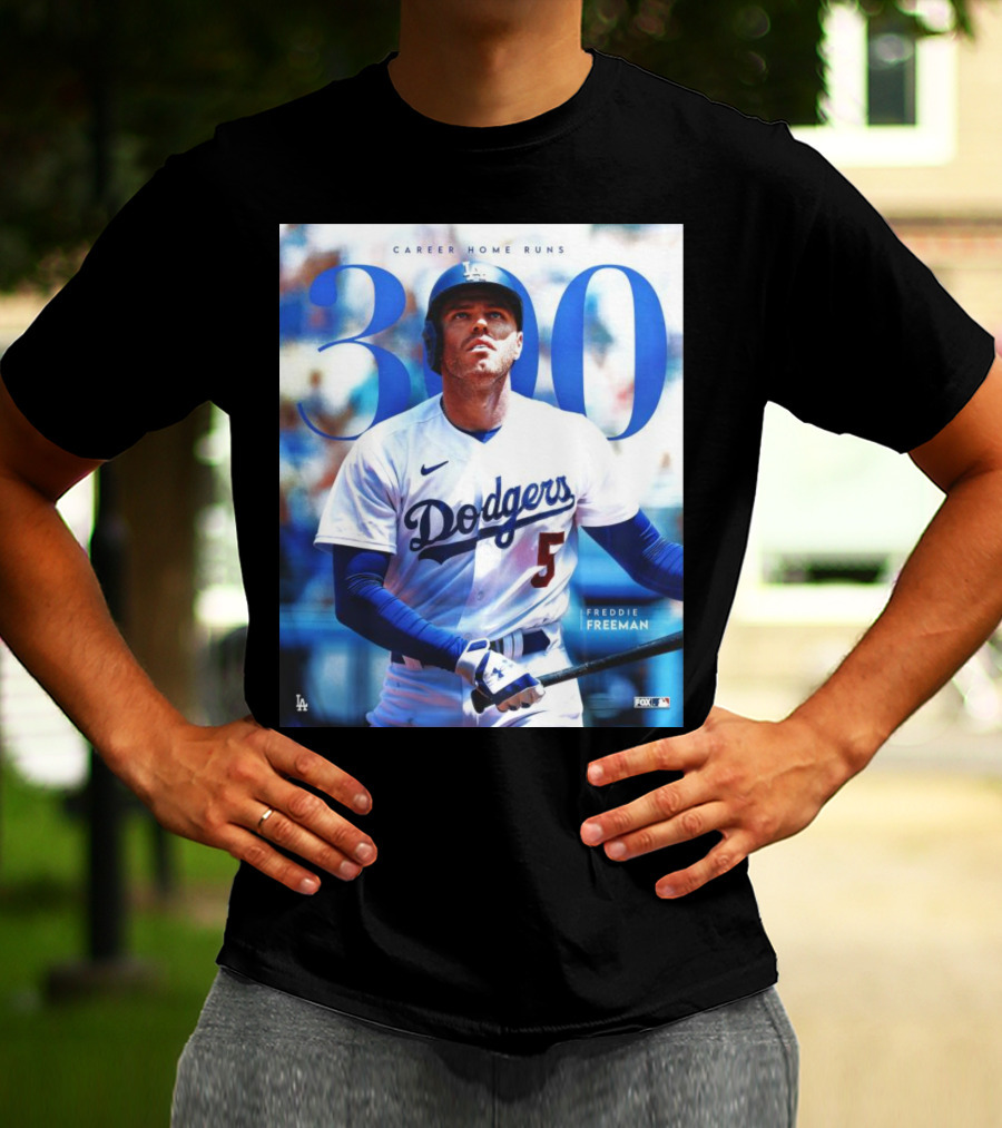 Dodgers Freddie Freeman 300 Career Home Runs Achievement Image With MLB T-Shirt