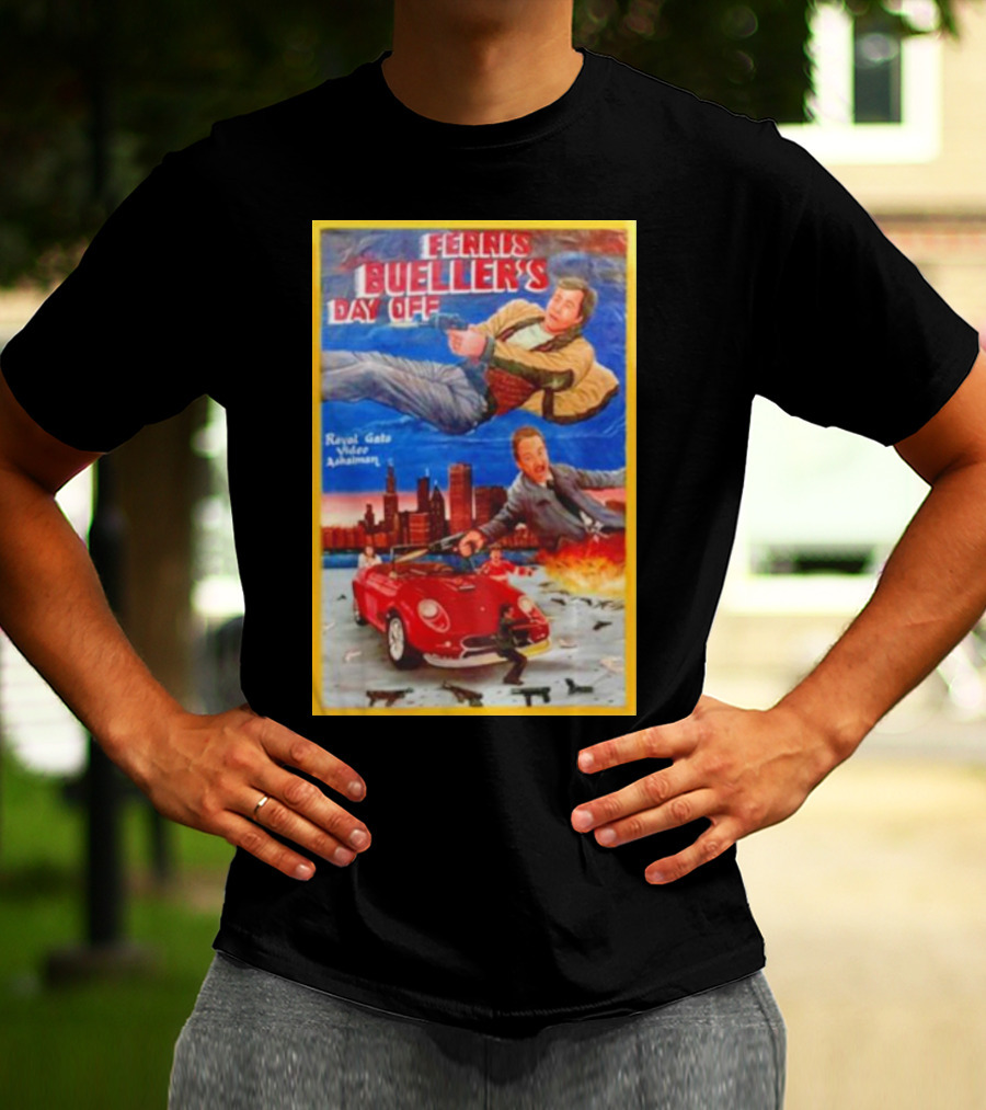 Ferris Bueller's Day Off Royal Gato Video Ashaiman Explosive Artwork With Thrilling City Escape T-Shirt