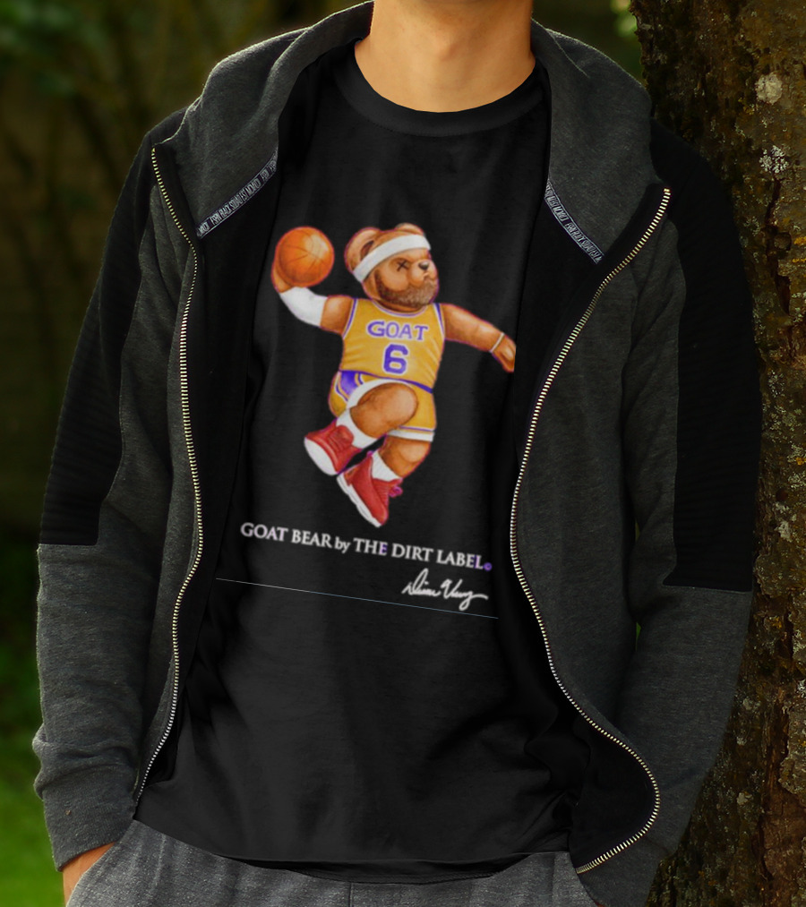 Los Angeles Lakers LeBron James GOAT Bear By The Dirt Label 6 T-Shirt