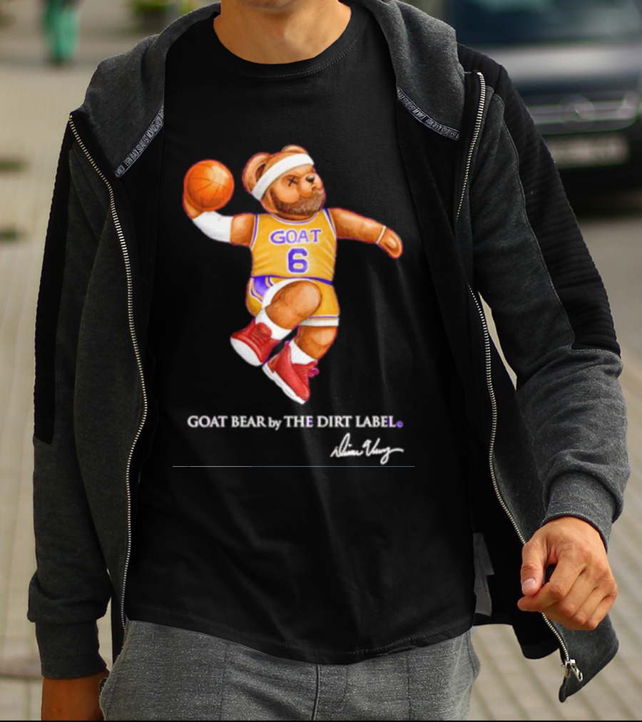 Los Angeles Lakers LeBron James GOAT Bear By The Dirt Label 6 T-Shirt
