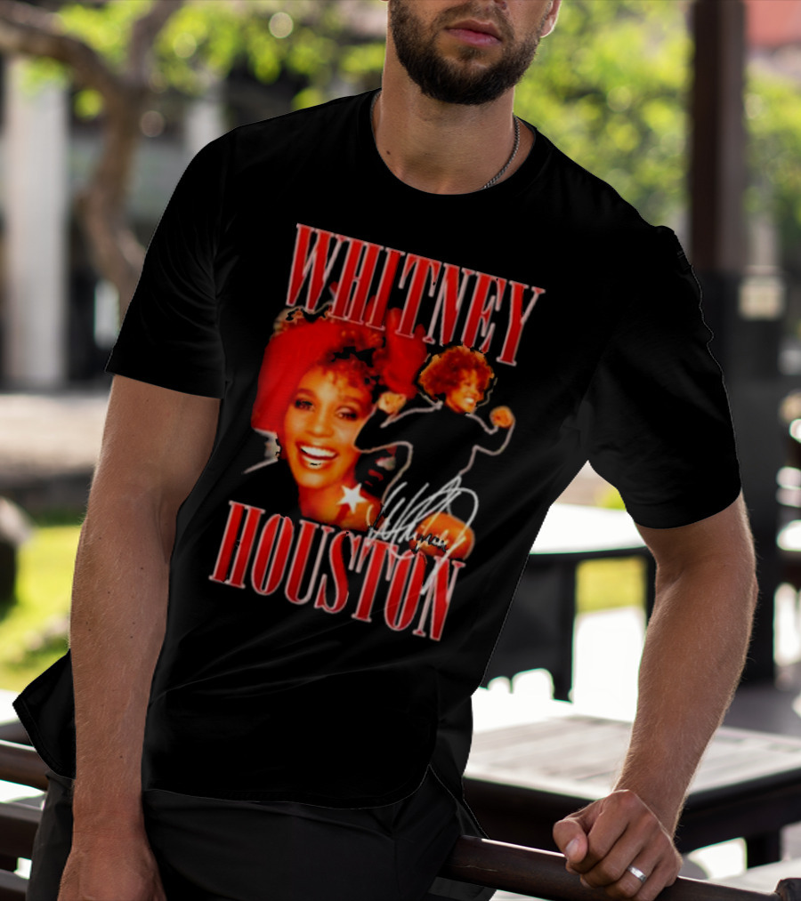 WHITNEY HOUSTON Signature Red Portrait With Joyful Expression T-Shirt