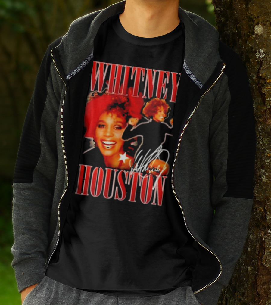 WHITNEY HOUSTON Signature Red Portrait With Joyful Expression T-Shirt