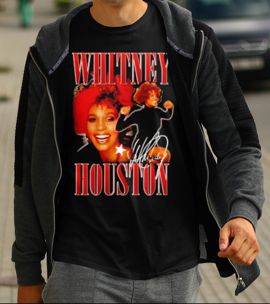 WHITNEY HOUSTON Signature Red Portrait With Joyful Expression T-Shirt