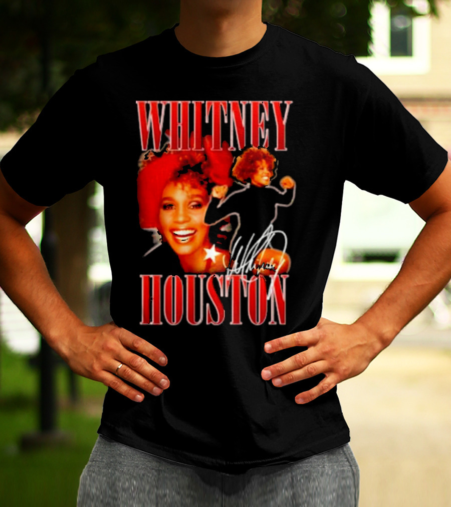 WHITNEY HOUSTON Signature Red Portrait With Joyful Expression T-Shirt