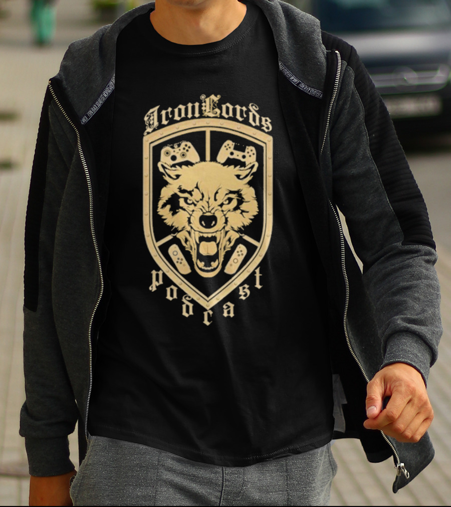 Iron Lords Podcast Wolf Emblem Gaming Controllers Crest T-Shirt