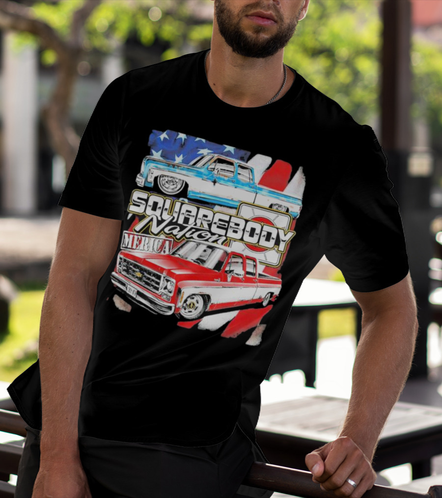 Squarebody Nation Merica American Flag Pickup Trucks T-Shirt