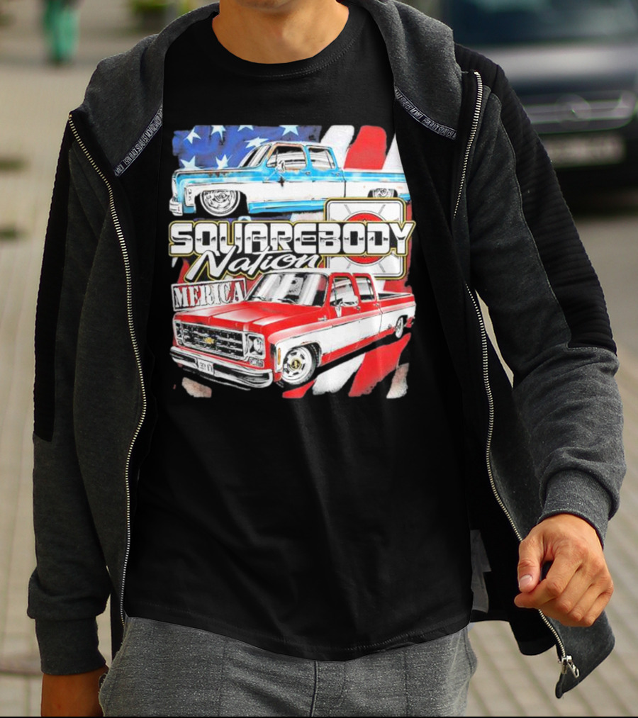 Squarebody Nation Merica American Flag Pickup Trucks T-Shirt