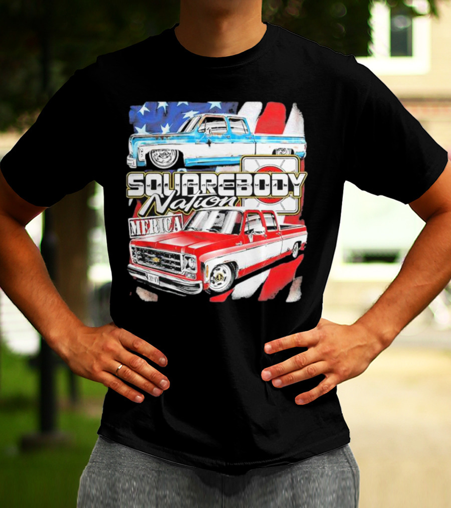 Squarebody Nation Merica American Flag Pickup Trucks T-Shirt