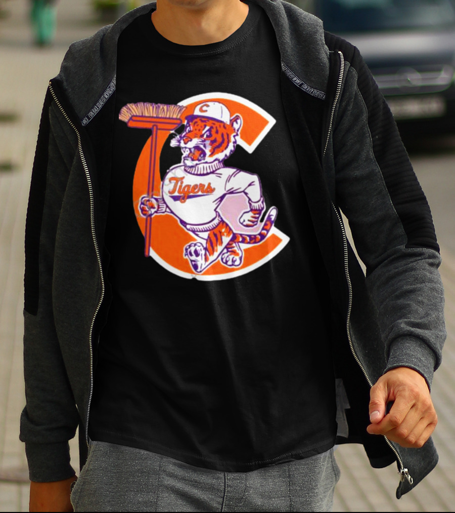 Clemson Tigers Vintage Logo With Broom And Letter C T-Shirt