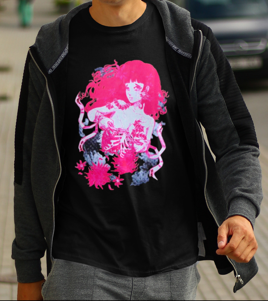 Centipede Girl Rib Cage Pink Floral T-Shirt