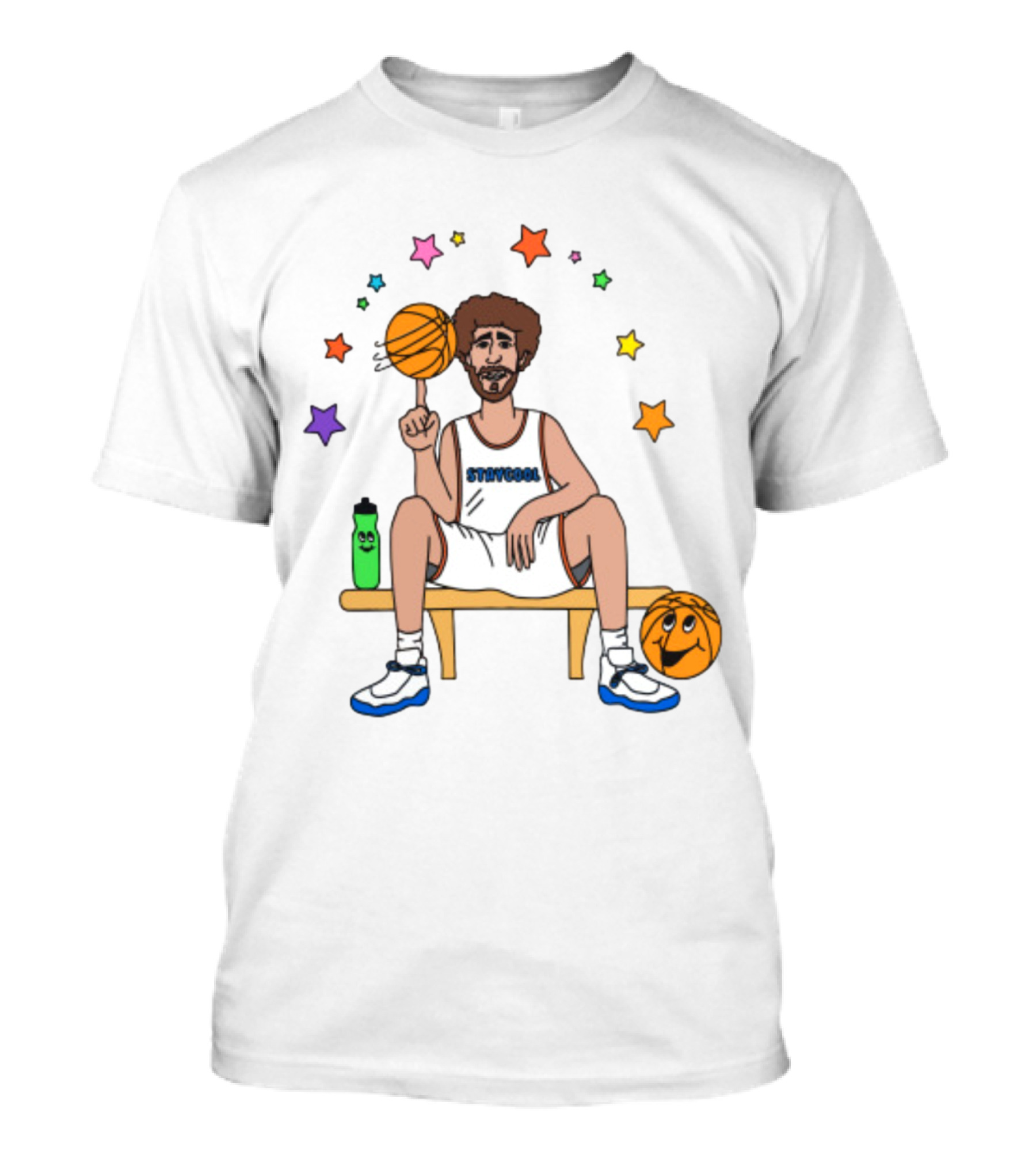 Staycool Basketball Bench With Stars And Basketballs T-Shirt