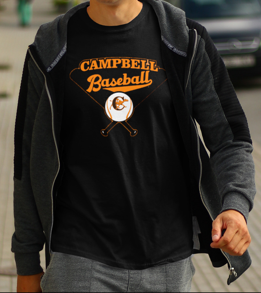 Campbell Baseball Crossed Bats T-Shirt
