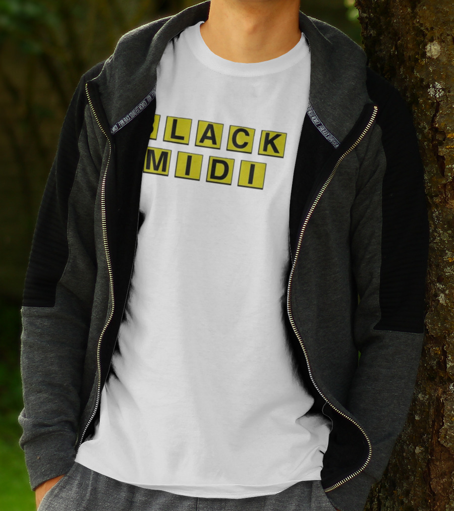 Black Midi Waffle House Black Yellow Block Letters T-Shirt