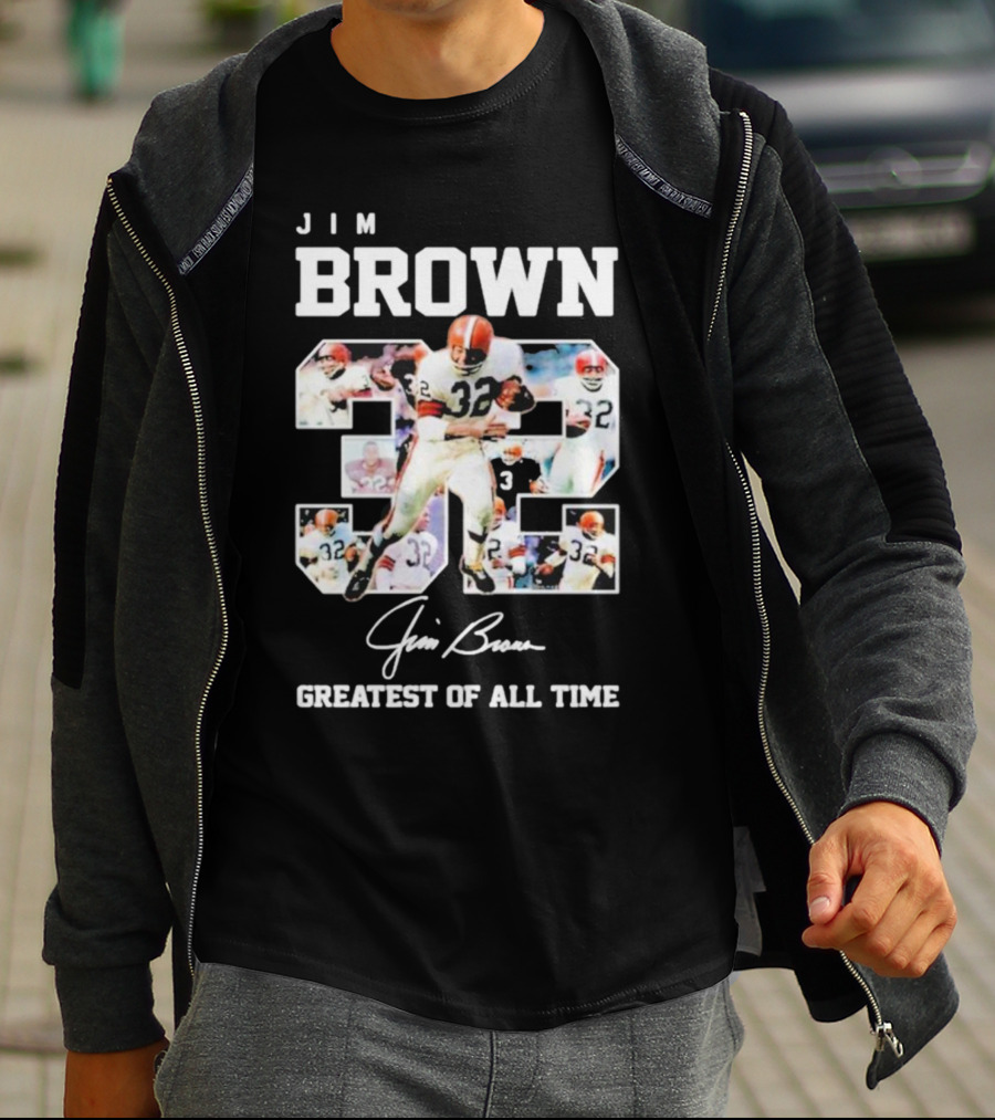 Jim Brown 32 Signed Greatest Of All Time Football Legend T-Shirt