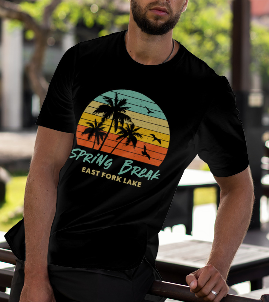 Spring Break East Fork Lake Sunset Palm Trees And Birds T-Shirt