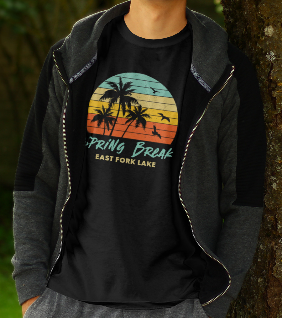 Spring Break East Fork Lake Sunset Palm Trees And Birds T-Shirt