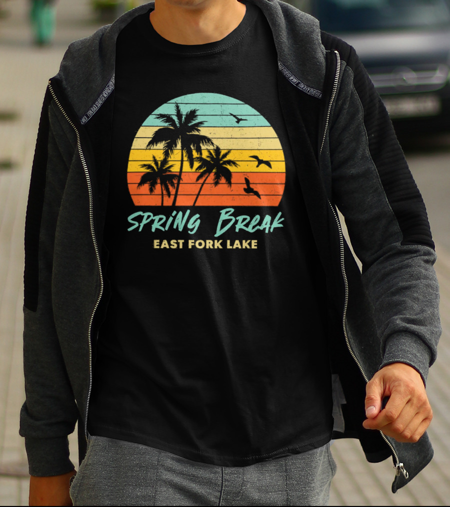Spring Break East Fork Lake Sunset Palm Trees And Birds T-Shirt