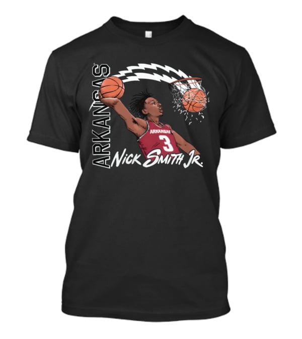 Arkansas Razorbacks Basketball Nick Smith Jr Dunk Action T-Shirt