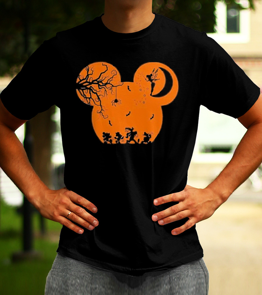 Disney Halloween Not So Scary Party Mickey Silhouette With Tinkerbell And Characters T-Shirt