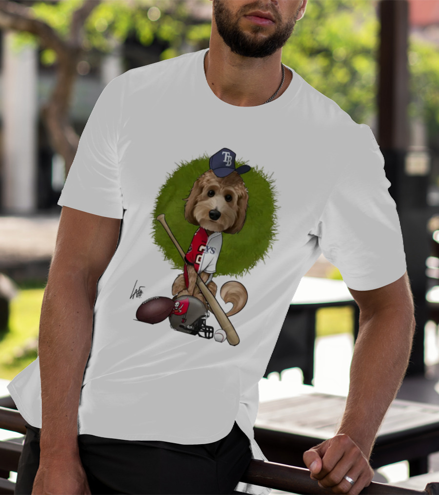 6217 Mcglumphy Tampa Bay Rays Buccaneers Canine Caricature With Sports Equipment T-Shirt