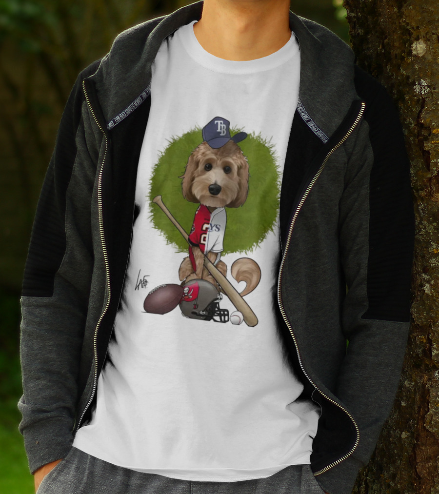 6217 Mcglumphy Tampa Bay Rays Buccaneers Canine Caricature With Sports Equipment T-Shirt
