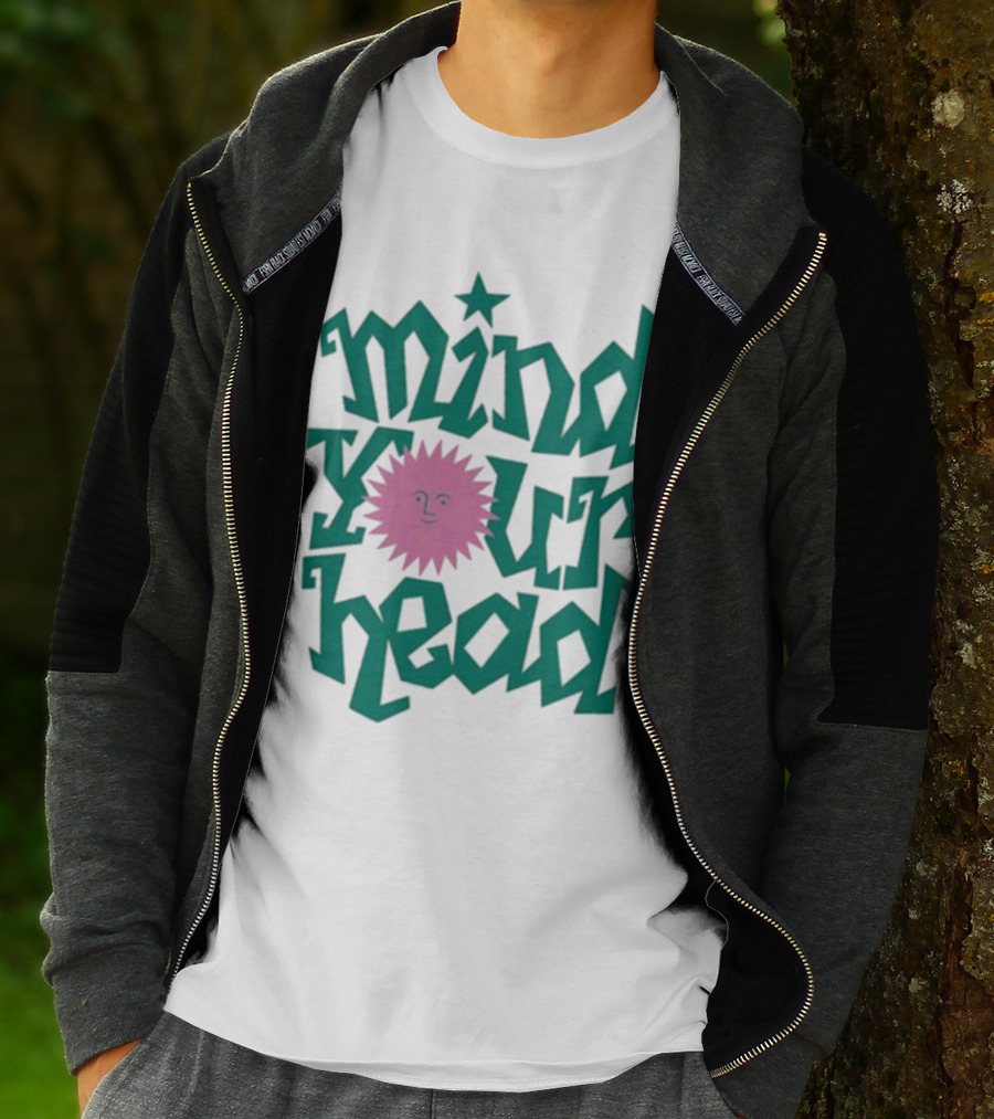 Mind Your Head Funky Text With Pink Smiling Sunburst T-Shirt
