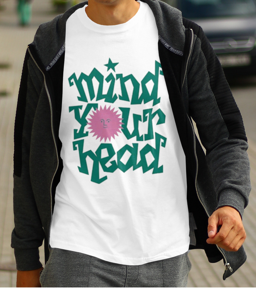 Mind Your Head Funky Text With Pink Smiling Sunburst T-Shirt
