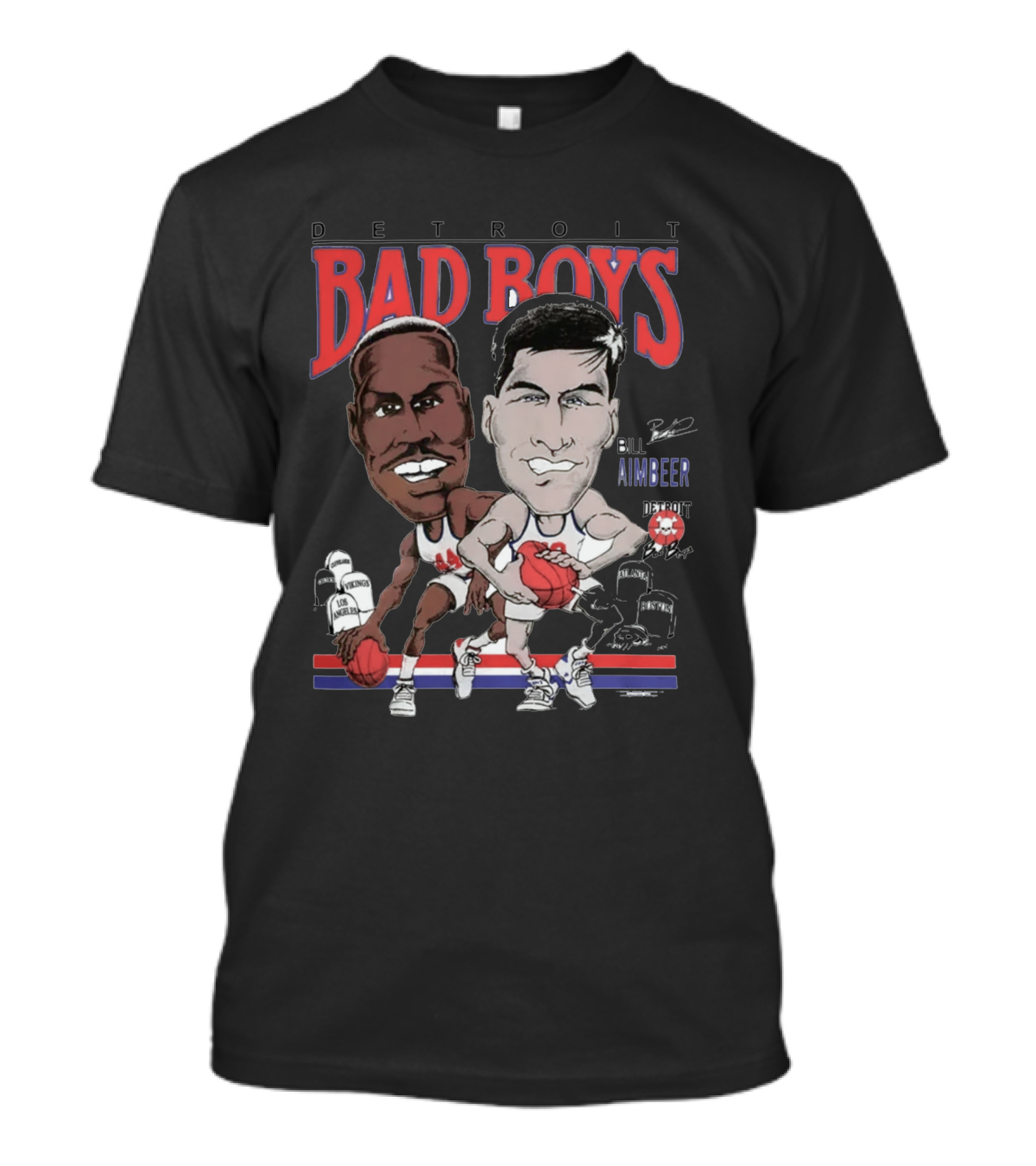 Detroit Bad Boys Rick Mahorn Bill Laimbeer Basketball Caricature T-Shirt
