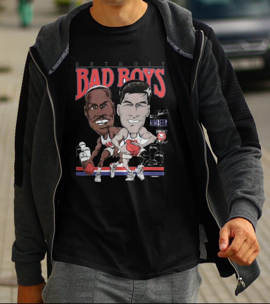 Detroit Bad Boys Rick Mahorn Bill Laimbeer Basketball Caricature T-Shirt
