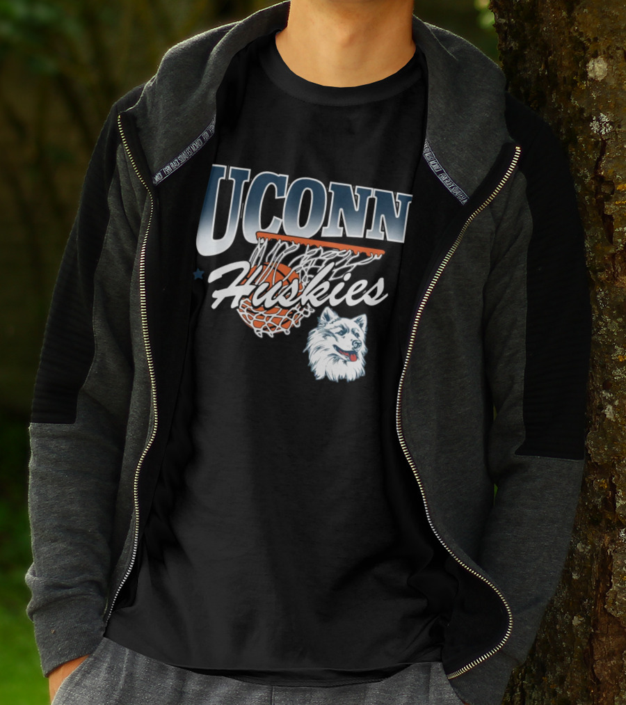 UConn Huskies Basketball Husky Mascot And Net T-Shirt