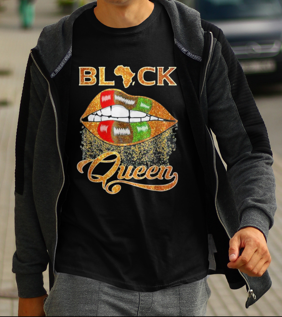 Black Queen Lips Red Green African Flag Africa T-Shirt