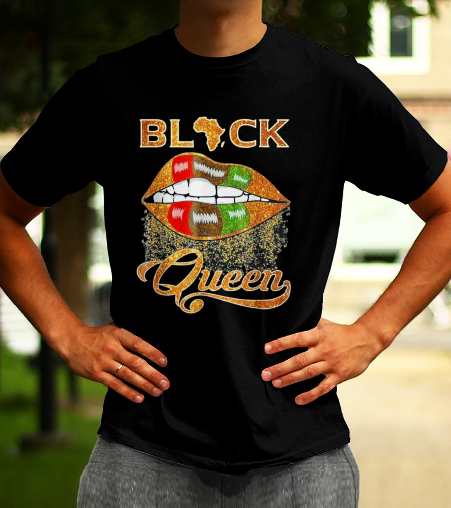 Black Queen Lips Red Green African Flag Africa T-Shirt
