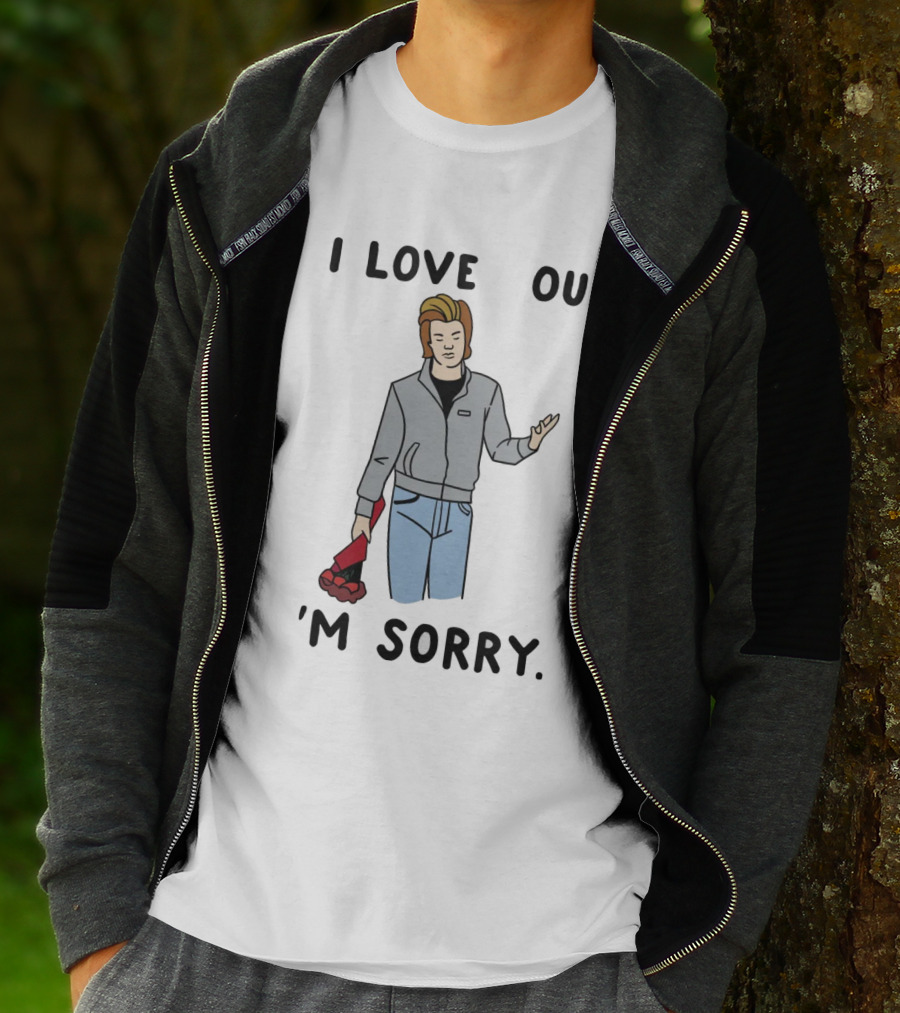 I Love You I'm Sorry Roses Apology Red Jacket Jeans Cartoon T-Shirt