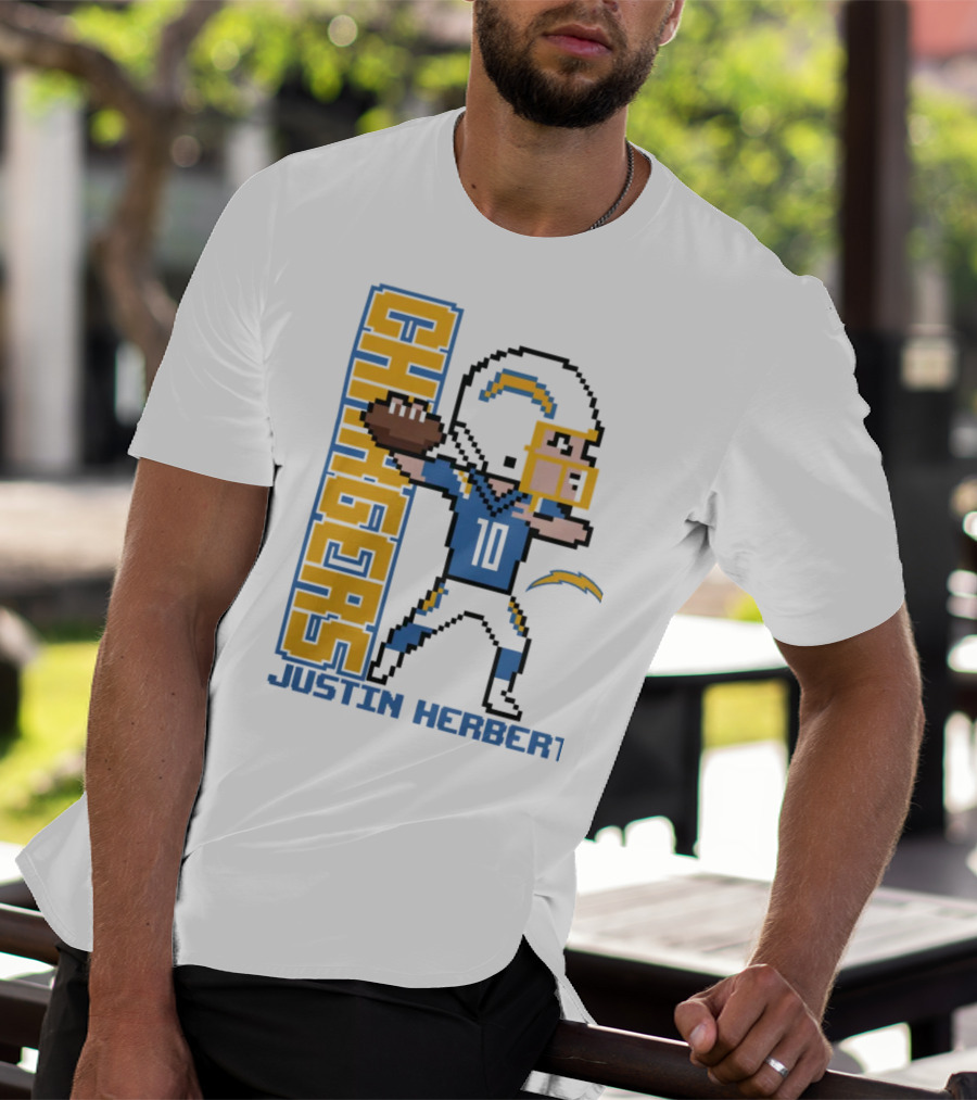 Justin Herbert Los Angeles Chargers Pixel Player 10 T-Shirt