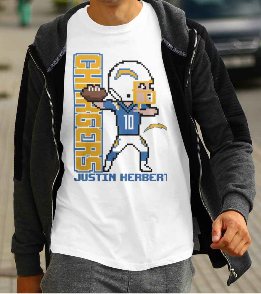 Justin Herbert Los Angeles Chargers Pixel Player 10 T-Shirt