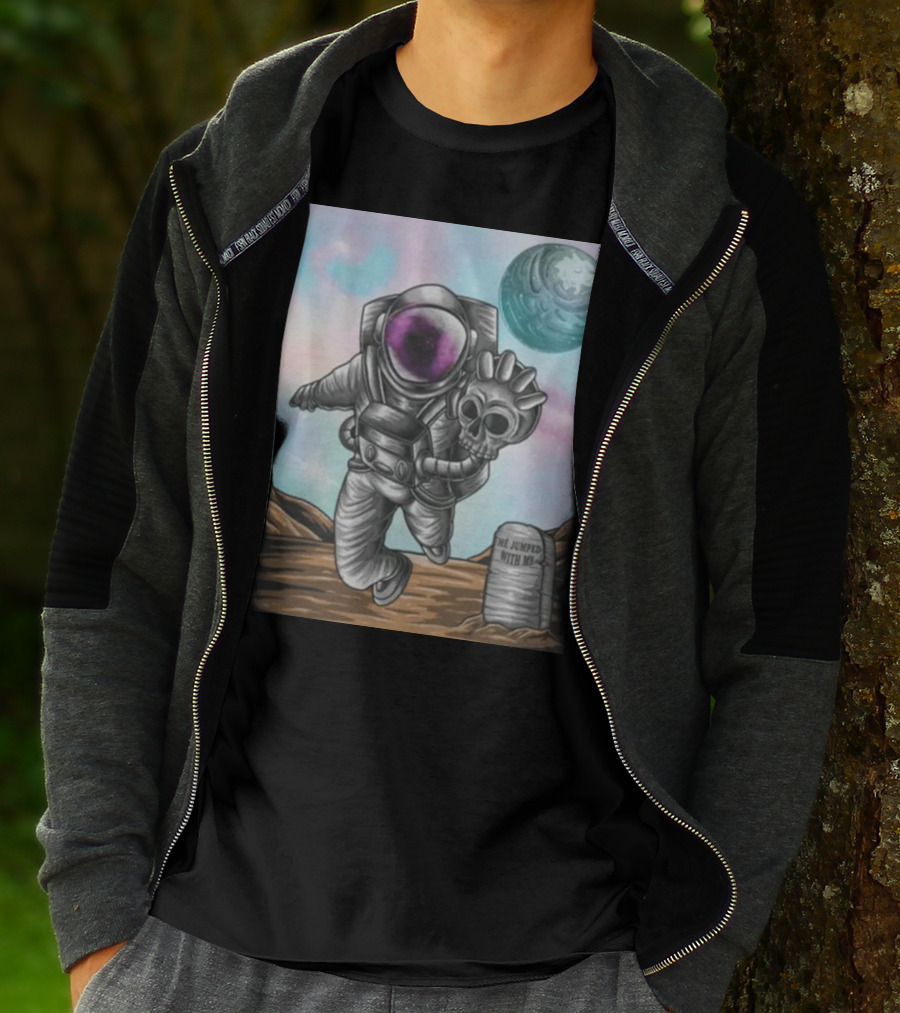 Slim Reaper Essential Youth Astronaut Skull Moon Tombstone He Jumped With Me T-Shirt