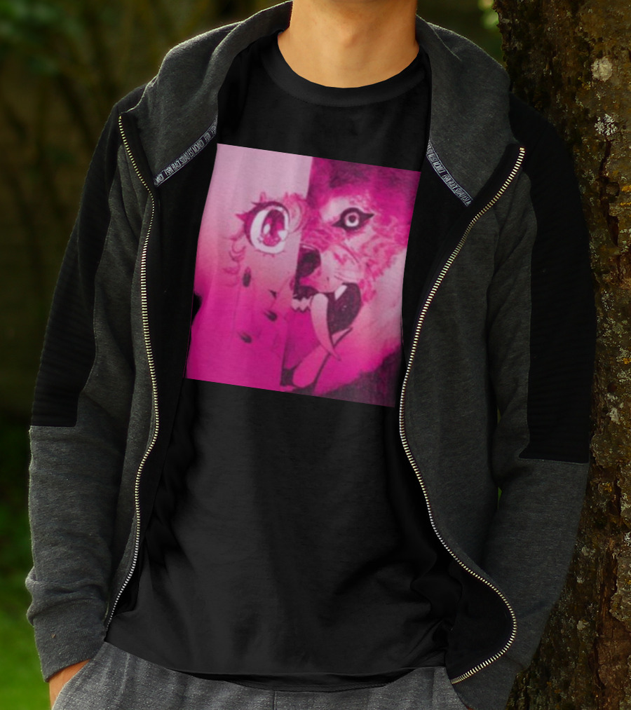 Dead On The Scene Wolf And Anime Girl Pink Contrast T-Shirt