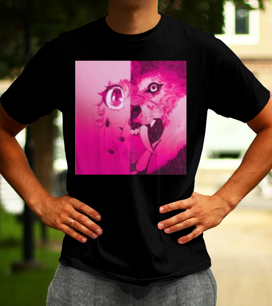 Dead On The Scene Wolf And Anime Girl Pink Contrast T-Shirt