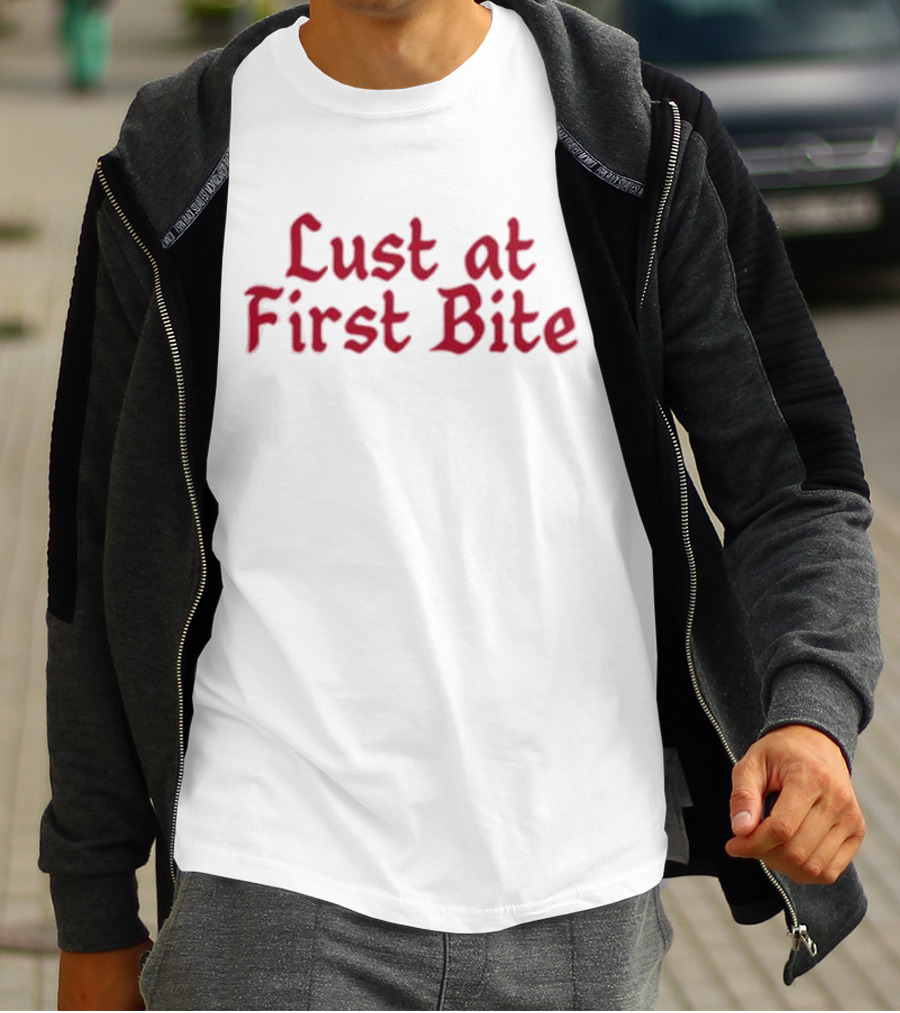 Lust At First Bite Red Gothic Text T-Shirt